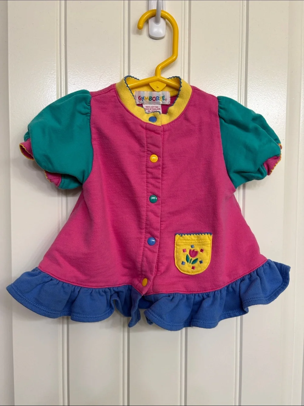 Vintage Gymboree Bright‎ Colorblock Ruffle Dress - Pink, Teal, Blue & Yellow